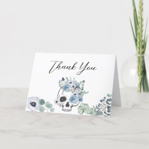 Blue Gothic Floral Skull Baby Shower Dankeskarte