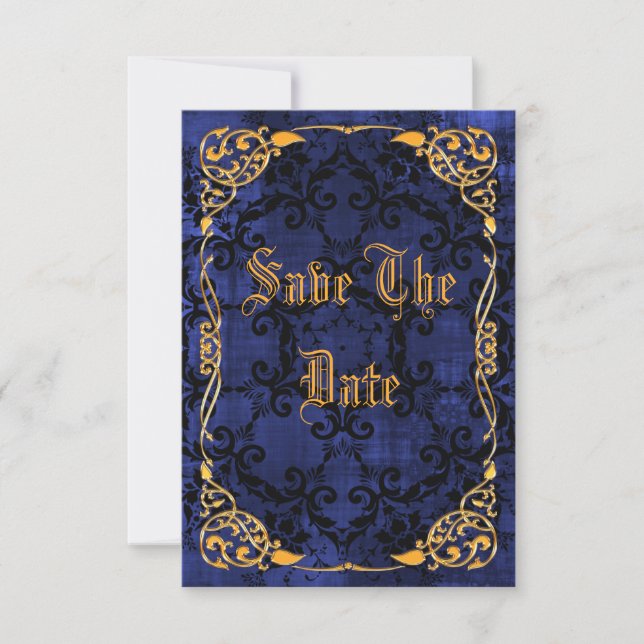 Blue Gothic & Gold Gerahmt 17. Save the Date (Vorderseite)