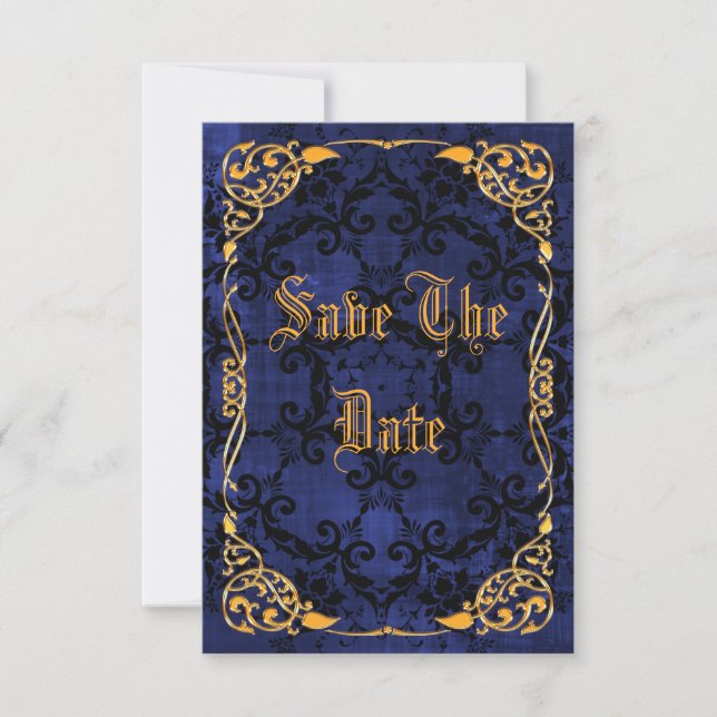 Blue Gothic & Gold Gerahmt 30. Save the Date (Vorderseite)