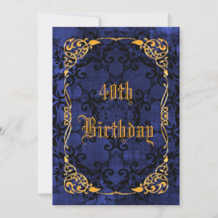 Blue Gothic & Gold Gerahmt 40. Geburtstag Einladung