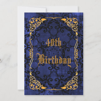 Blue Gothic & Gold Gerahmt 40. Geburtstag Einladung