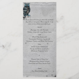 Blue Gothic Owl Posh Wedding Menu Menükarte