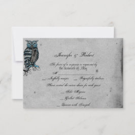 Blue Gothic Owl Posh Wedding Response Card RSVP Karte