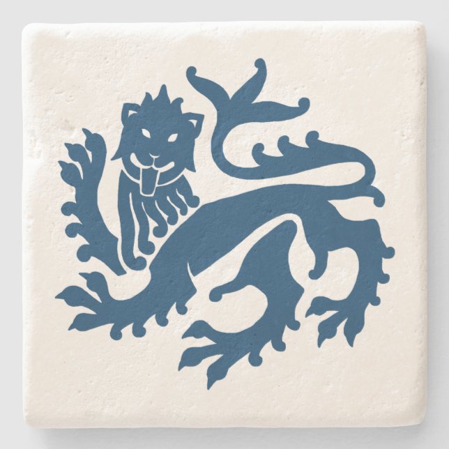 Blue Gothic Revival Lion Marble Stone Untersetzer (Vorderseite)