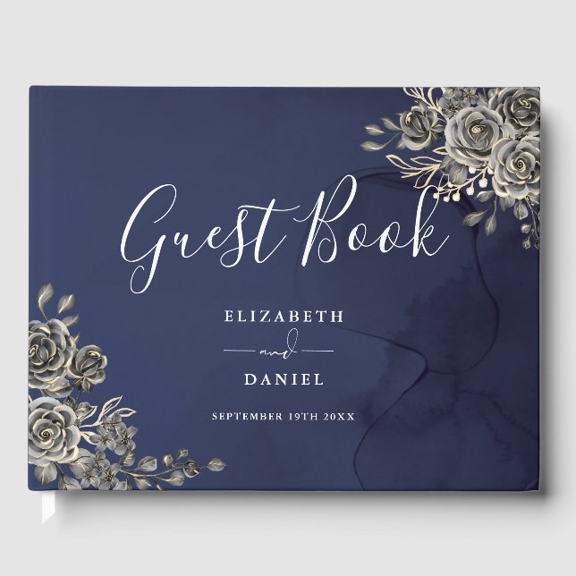 Blue Gothic Rose Hochzeit Gästebuch (Vorderseite)