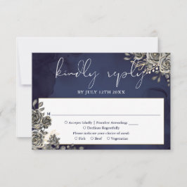 Blue Gothic Rose Hochzeit RSVP Karte