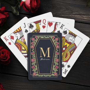 Blue Gothic Thorn Rose Coffin Monogram Poker Cards Spielkarten