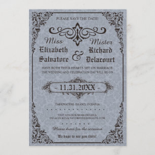 Blue Gothic Viktorianisch Damask Speichern Sie die Save The Date
