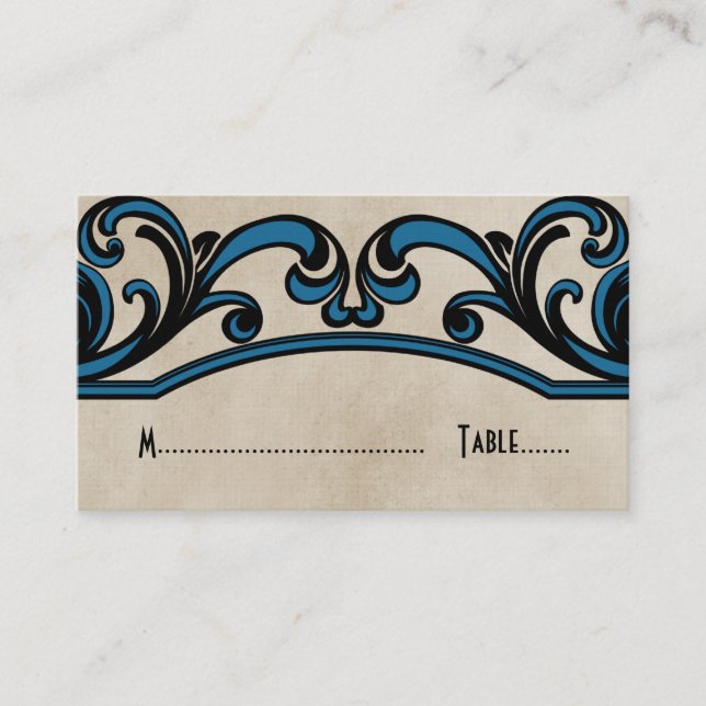 Blue Gothic Wirbel Platzkarte (Vorderseite)