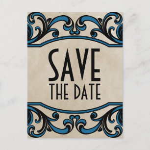 Blue Gothic Wirbel Save the Date Postkarte