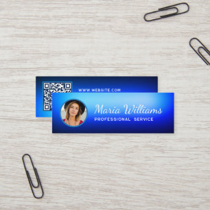 Blue Gradient Foto und QR Code Business Card Mini Visitenkarte