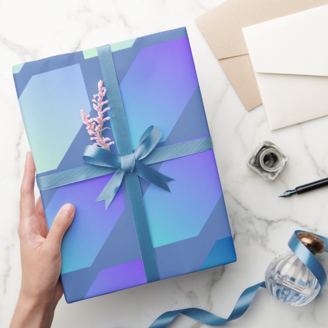 Blue Gradient Hexagon Print Geschenkpapier (Schenken)