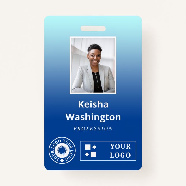 Blue Gradient Hinzufügen von zwei Logos Mitarbeite Ausweis (Vorderseite)