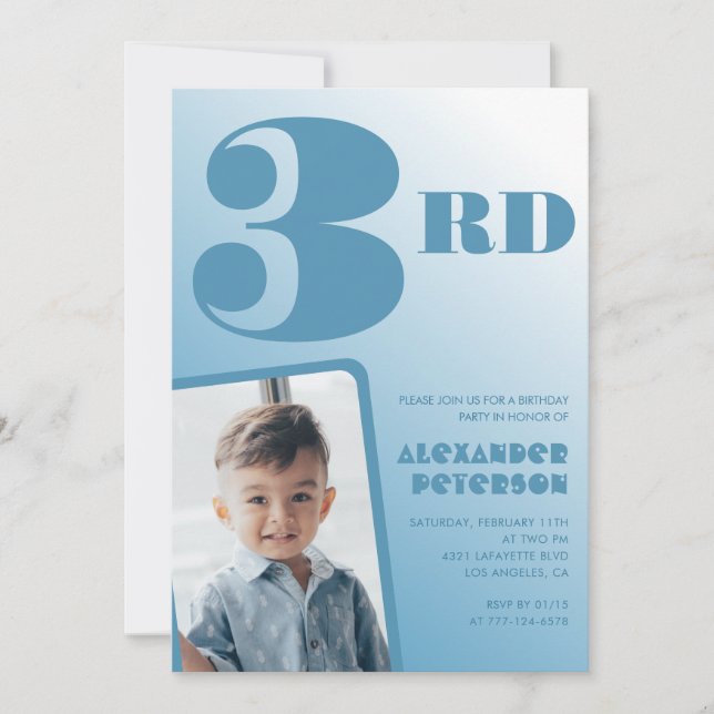 Blue Gradient Invitations de 3e anniversaire Photo (Devant)