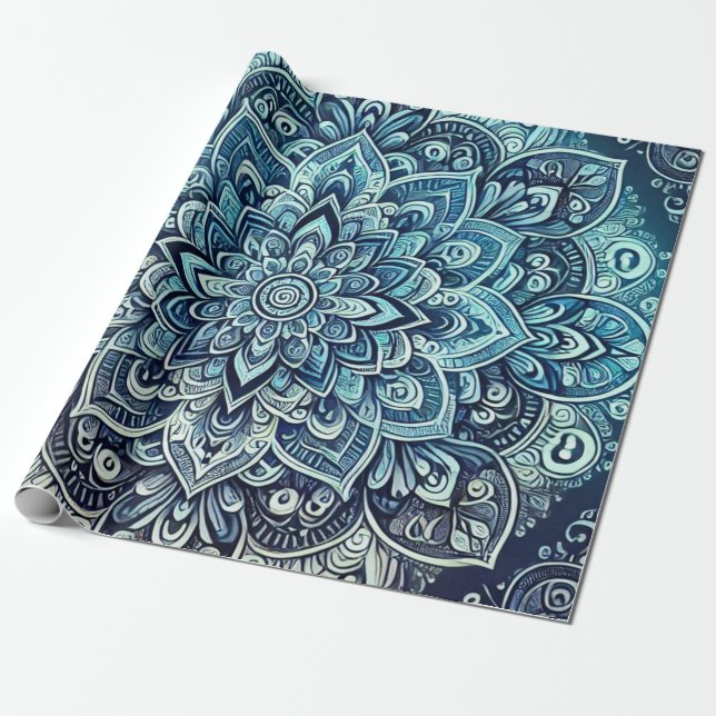 Blue Gradient Mandala Design Geschenkpapier (Ungerollt)