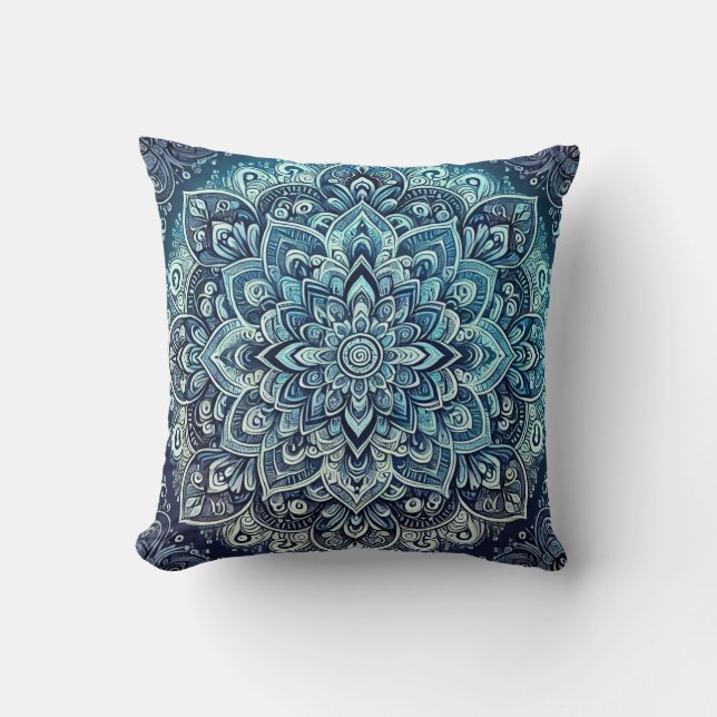 Blue Gradient Mandala Design Kissen (Vorderseite)