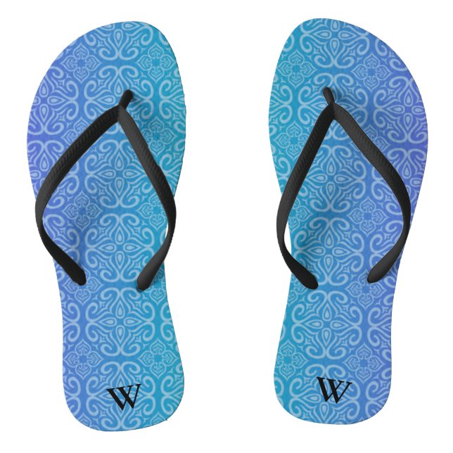 Blue Gradient Mandala Zen Muster Personalisiert Flip Flops (Fußbett)