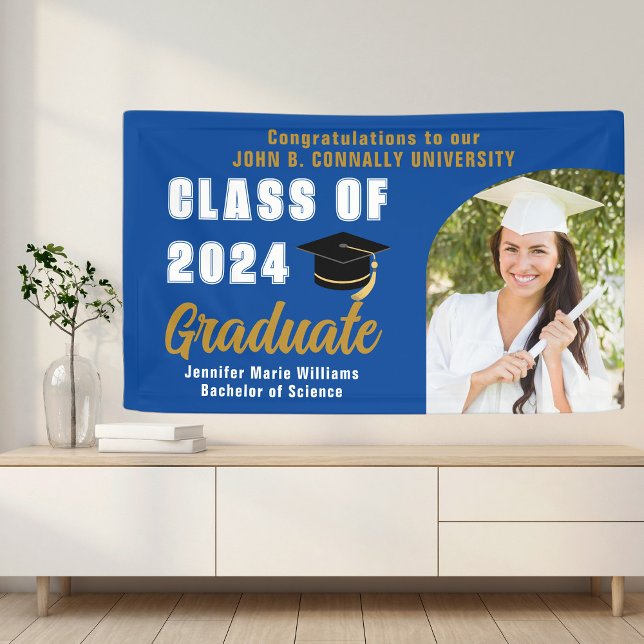 Blue Graduate Foto Arch Modern Graduation Party Banner (Von Creator hochgeladen)