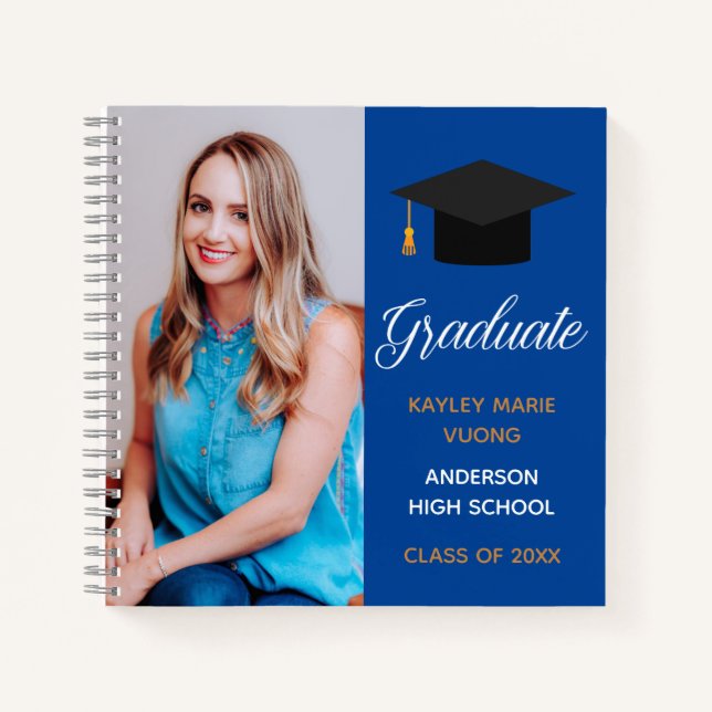 Blue Graduate Foto Autograph Abschluss Guest Notizbuch (Vorderseite)