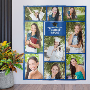 Blue Graduate Foto Collage 2025 Graduation Party Wandteppich
