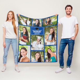 Blue Graduate Foto Collage Custom Abschluss Fleecedecke
