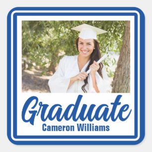 Blue Graduate Foto Personalisiert Abschluss Quadratischer Aufkleber