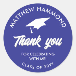 Blue Graduating Class Thank You Grad Cap Runder Aufkleber