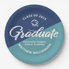 Blue Graduation Bold Retro Script Cap Icon Minimal Pappteller