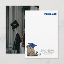 Blue Graduation Cap and Cowboy Boot Dankeskarte