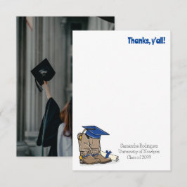 Blue Graduation Cap and Cowboy Boot Dankeskarte