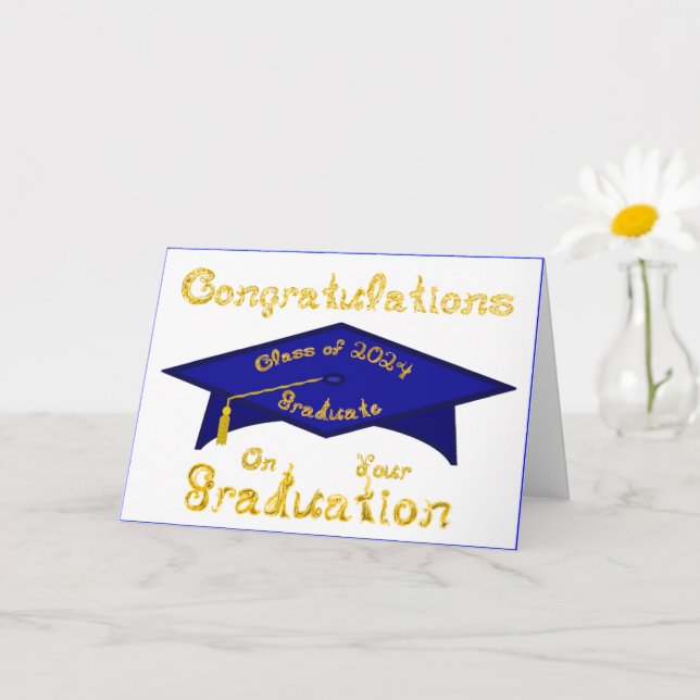 Blue Graduation Cap Graduate Class 2024 Hat / Karte (Kleine Pflanze)