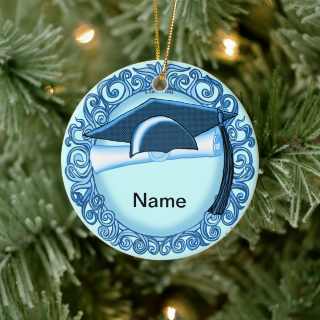 Blue Graduation Cap Keramik Ornament (Baum)