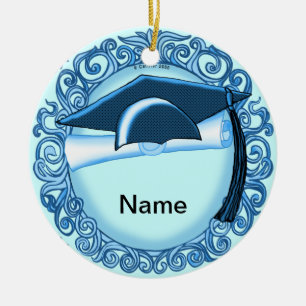 Blue Graduation Cap Keramik Ornament