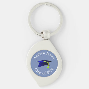 Blue Graduation Cap - Klasse von 2024 - Ihr Name Schlüsselanhänger