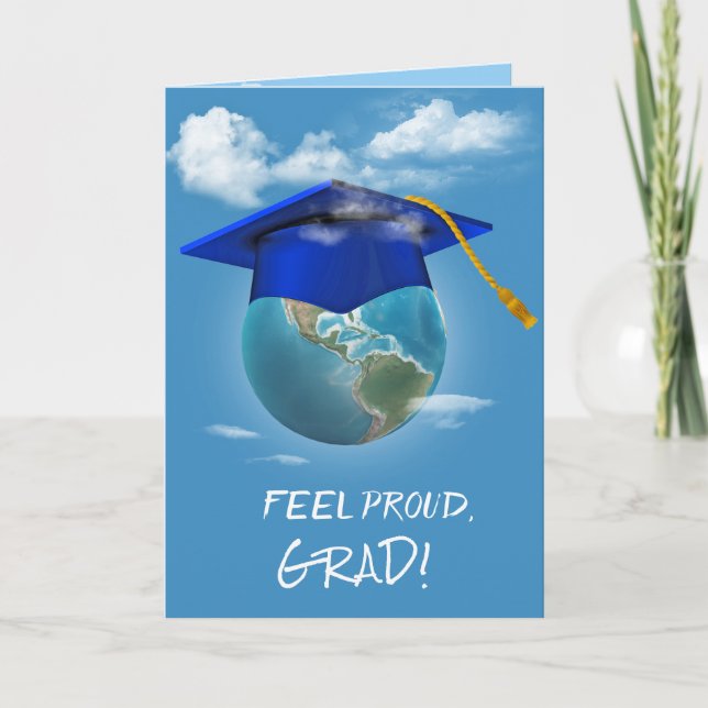 Blue Graduation Cap on Planet Earth Karte (Vorderseite)