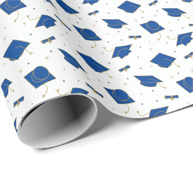 Blue Graduation Cap Toss Geschenkpapier (Rolleneckpunkt)