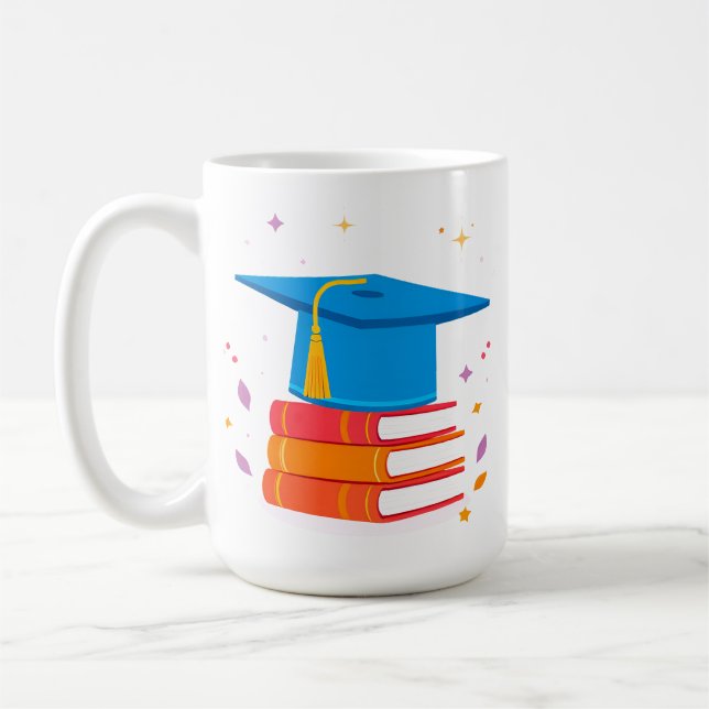 Blue Graduation Cap with Books Kaffeetasse (Links)