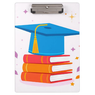 Blue Graduation Cap with Books Klemmbrett