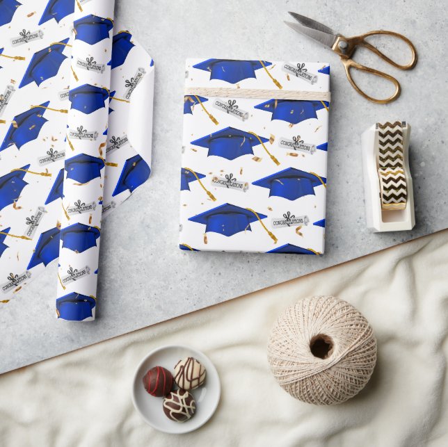 Blue Graduation Caps mit Diplomen Geschenkpapier (Kunsthandwerk)