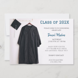 Blue Graduation Party Cap and Gown Einladung