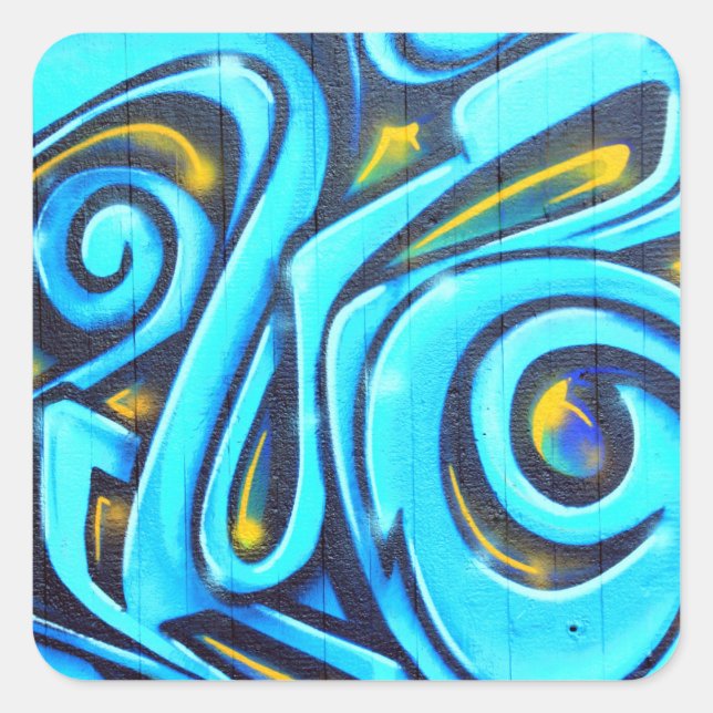 Blue Graffiti Street Art Abstrakt Quadratischer Aufkleber (Vorderseite)