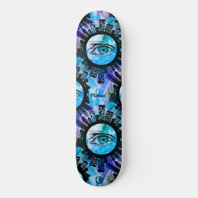 Blue Grafitti Swag Illustration mit Popping Eyes Skateboard (Vorderseite)