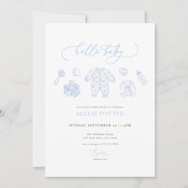 Blue Grandmillenial Baby Shower Einladung (Vorderseite)