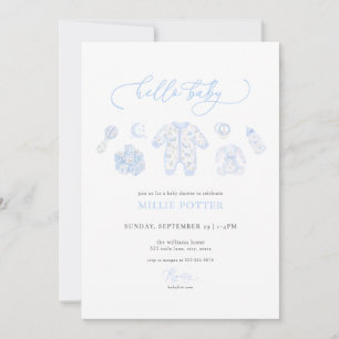 Blue Grandmillenial Baby Shower Einladung