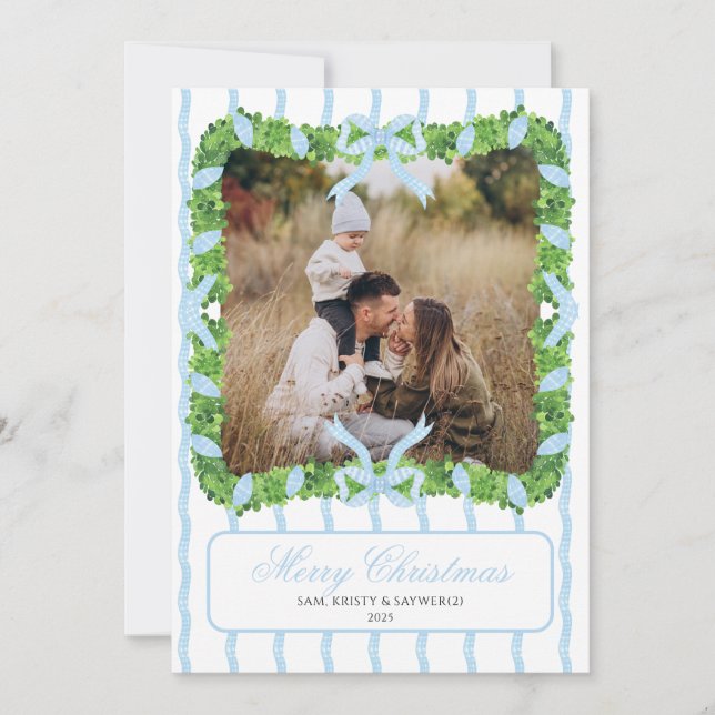 Blue Grandmillennial Photo Christmas Card Einladung (Vorderseite)