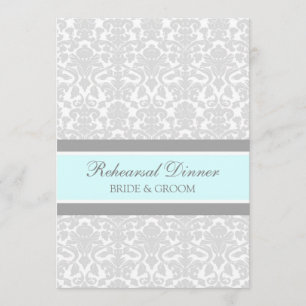 Blue Grau Damask Probe Dinner Party Einladung