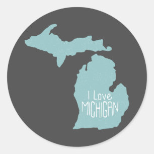 Blue Grau I Liebe Michigan Silhouette Runder Aufkleber
