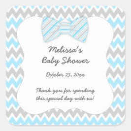 Blue Grau Zickzack Bogen Krawatte Baby Dusche Gefa Quadratischer Aufkleber