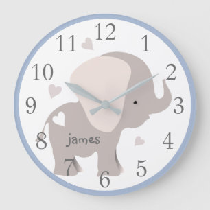 Blue Graue Elephant Kinderzimmer Wall Clock Große Wanduhr