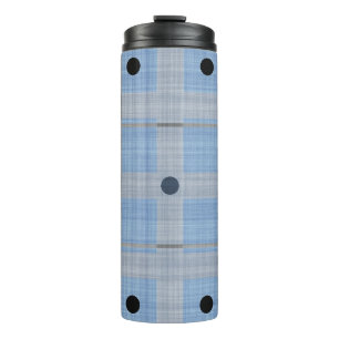 BLUE & GRAUEN LINEN SEHEN KARIERTE UND POLKA-HUNDE THERMOSBECHER